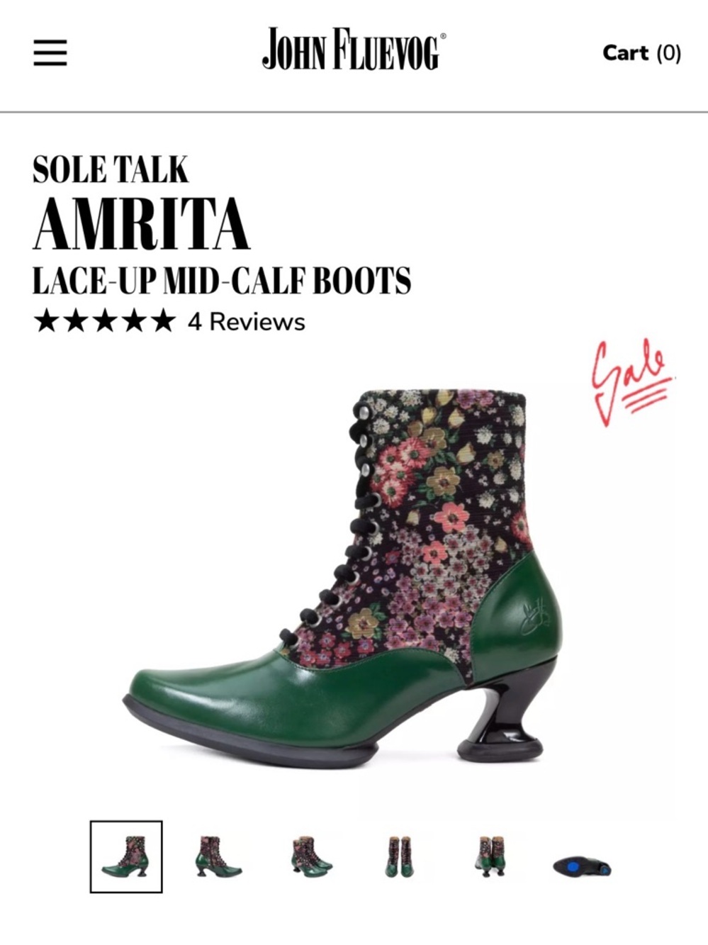 John Fluevog Amrita Lace-Up Mid-Calf Boots in Green and Floral - Picture 2 of 11
